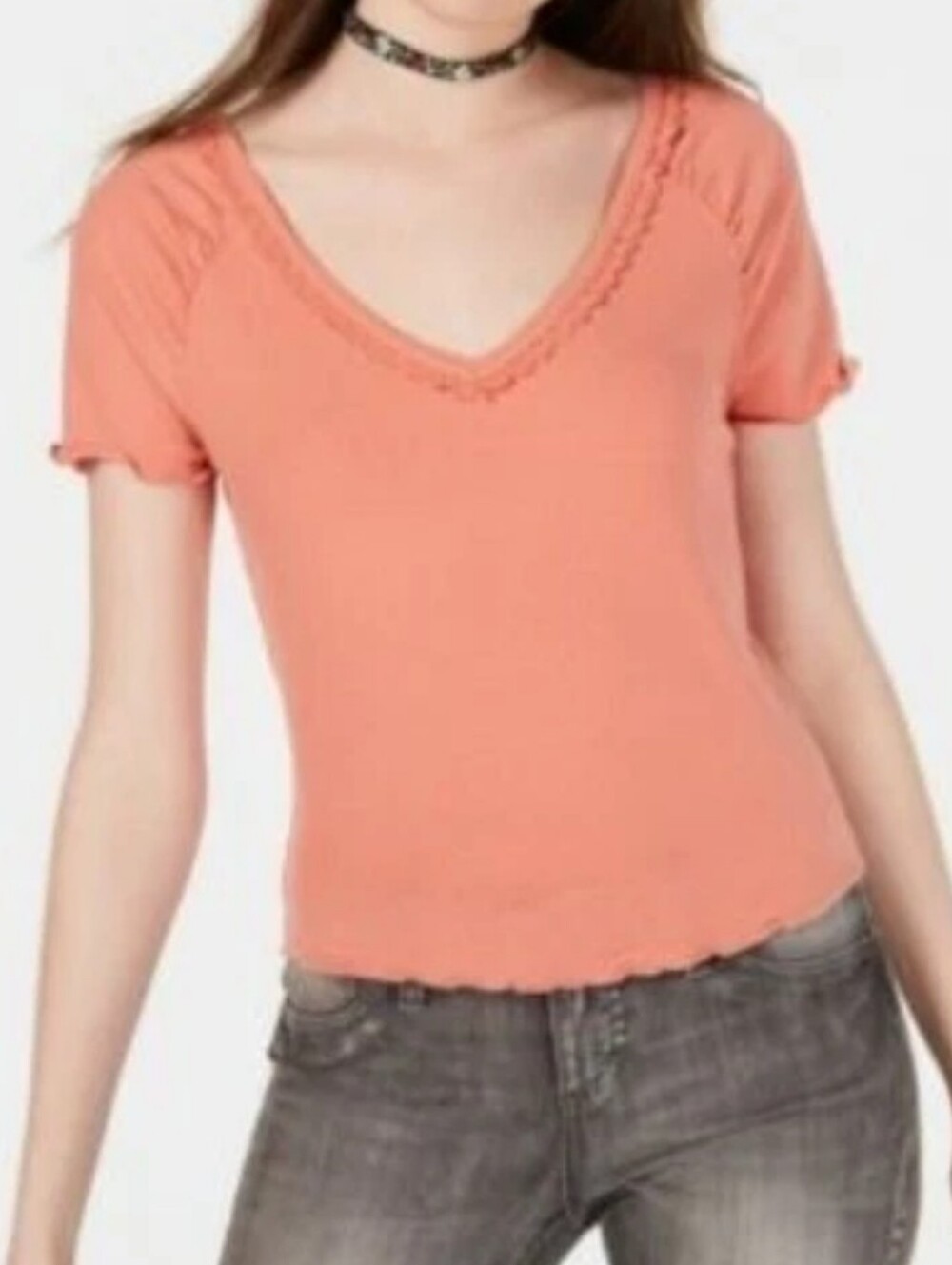 American Rag Knit V-Neck Short Sleeve Top Back Tie In Clay Sz Small